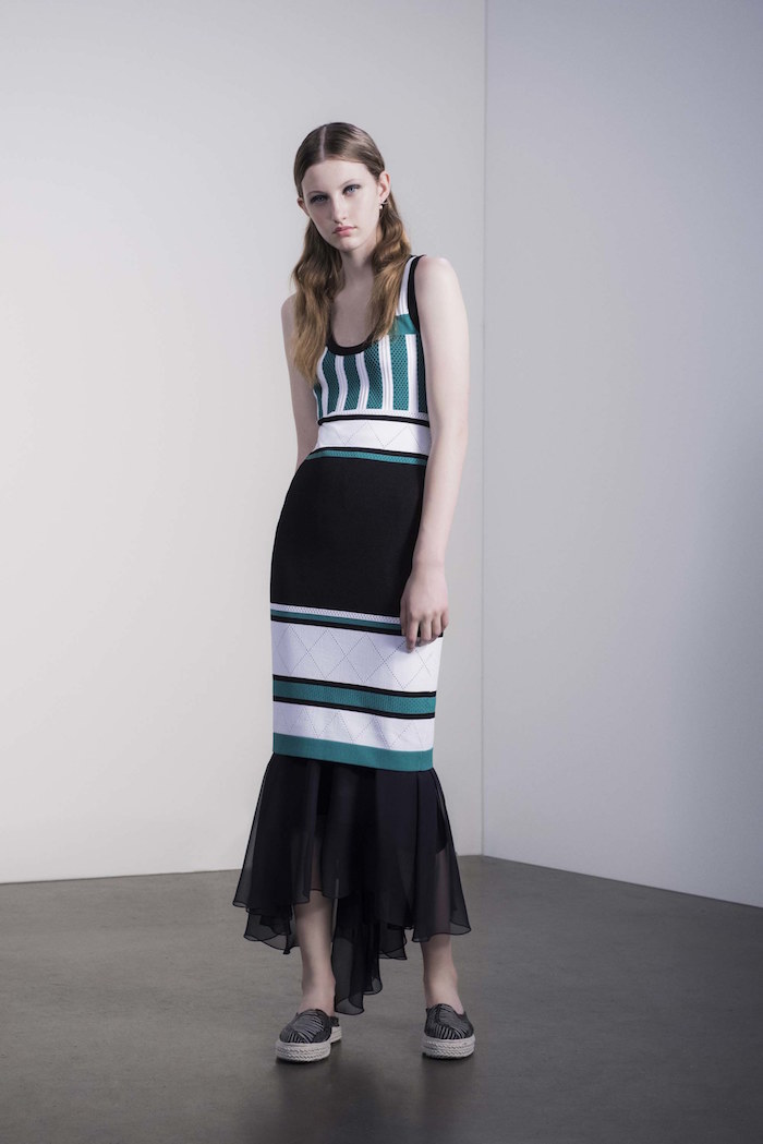 prabal-gurung-black-white-green-panel-tank-dress-sheer-hem-detail-dress