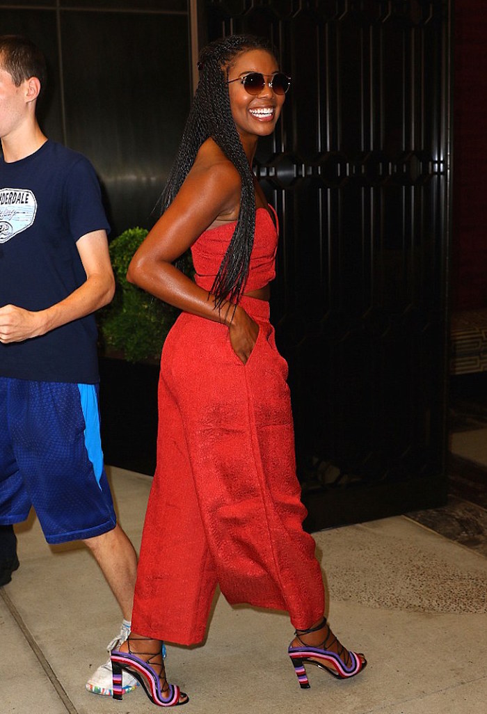 2-Gabrielle Union New York City Paula Cademartori Crazy Stripes Multicolored Lace Up Ankle Wrap Sandals