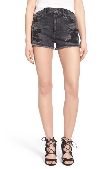 A-Gold-E-Jaden-High-rise-distressed-shorts