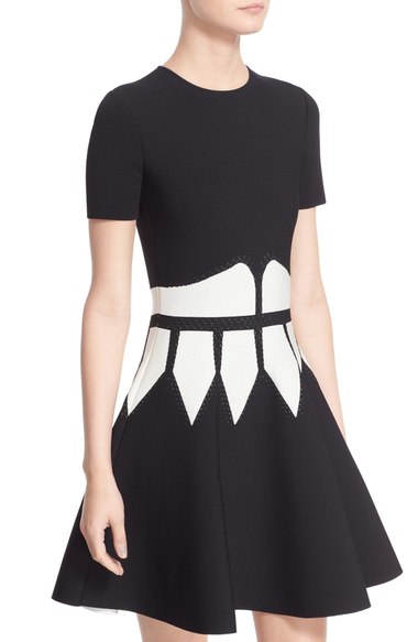 Alexander-McQueen-Jewel-neck-dress-wit-graphic-flame-waist