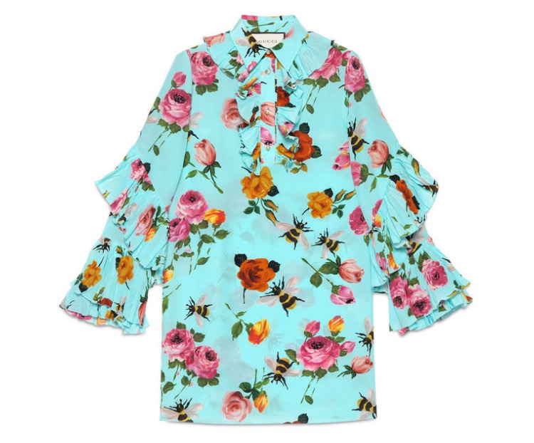 Beyonce Colette Gucci Rose Print Silk Ruffle Dress 6