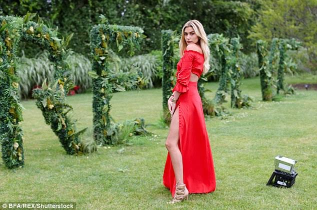 Hot-or-hmm-hailey-baldwin-revolve-in-the-hamptons-majorelle-sangria-top-and-maxi-skirt-brian-atwood-GEM-lace-up-sandals-7