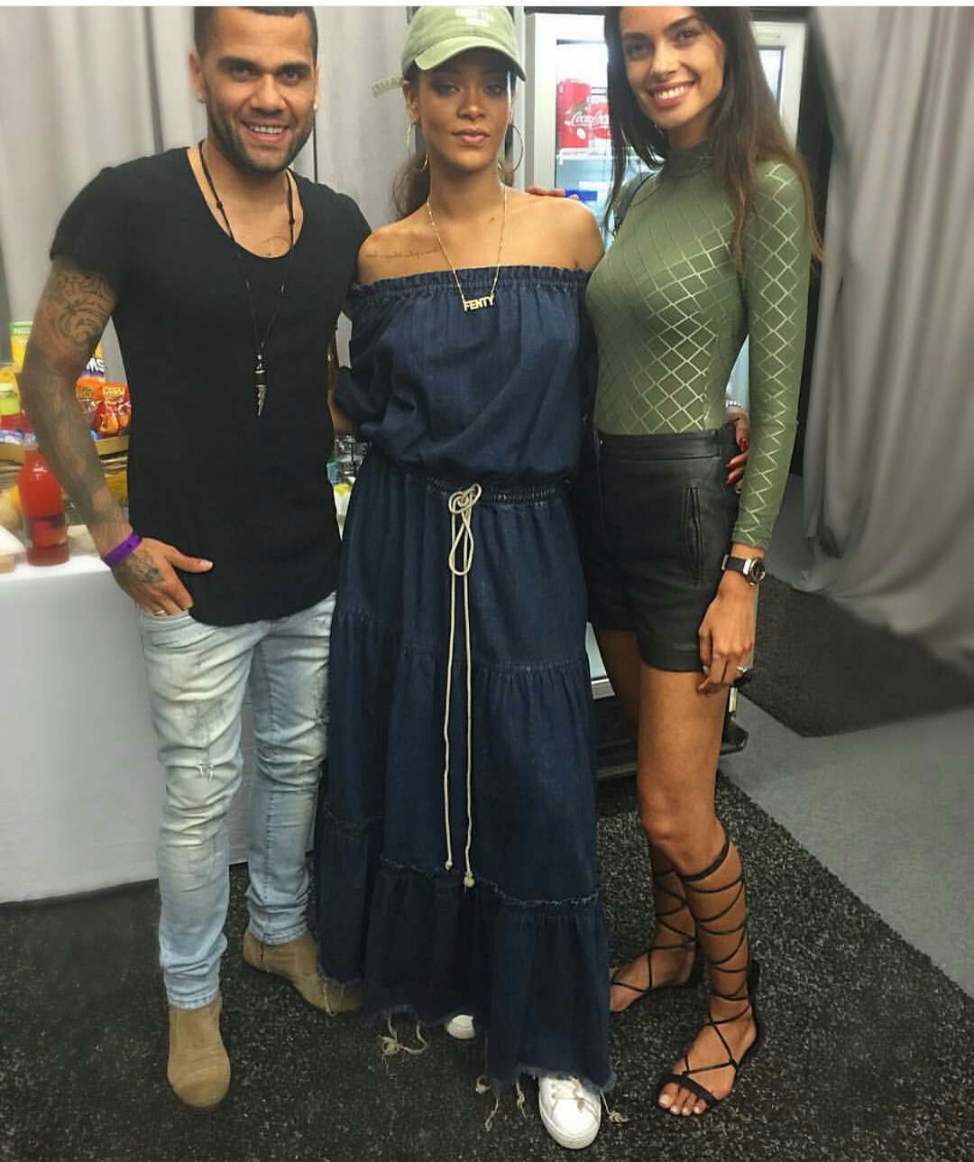 Rihanna-Chloé-Tiered-Ruffle-Off-Shoulder-Drawstring-Denim-Maxi-Dress-1