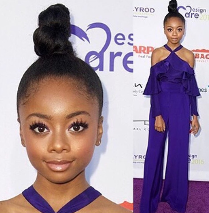 Skai Jackson's Hollyrod Foundation Event Jay Godfrey Blue Ruffle Halter Top and Flared Pants 2