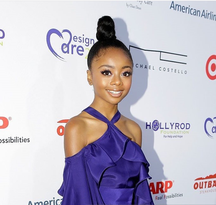 Skai Jackson's Hollyrod Foundation Event Jay Godfrey Blue Ruffle Halter Top and Flared Pants 3