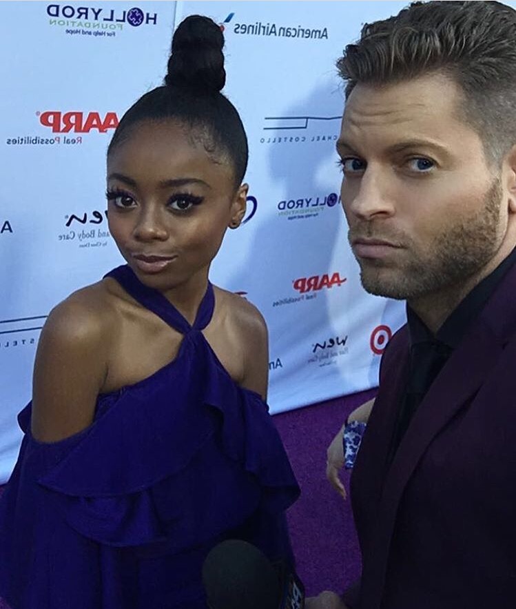 Skai Jackson's Hollyrod Foundation Event Jay Godfrey Blue Ruffle Halter Top and Flared Pants 6