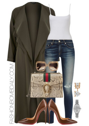 Summer 2016 Style Inspiration 4 Ways to Wear a Duster Coat River Island Khaki Duster Jacket Christian Louboutin So Kate Pump Gucci Dionysus Python Shoulder bag