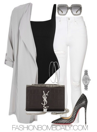 Summer 2016 Style Inspiration 4 Ways to Wear a Duster Coat River Island Light Grey Duster Jacket Saint Laurent Monogram Tassel Shoulder Bag Christian Louboutin So Kate pump