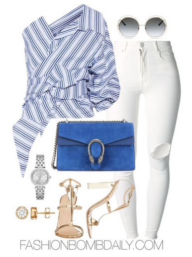 Summer 2016 Style Inspiration Fourth of July Inspired Outfit Ideas Johanna Ortiz Sherlock one-shoulder striped top Gucci Dionysus Shoulder Bag Gianvito Rossi Lucite -Heel Peggy Sandals