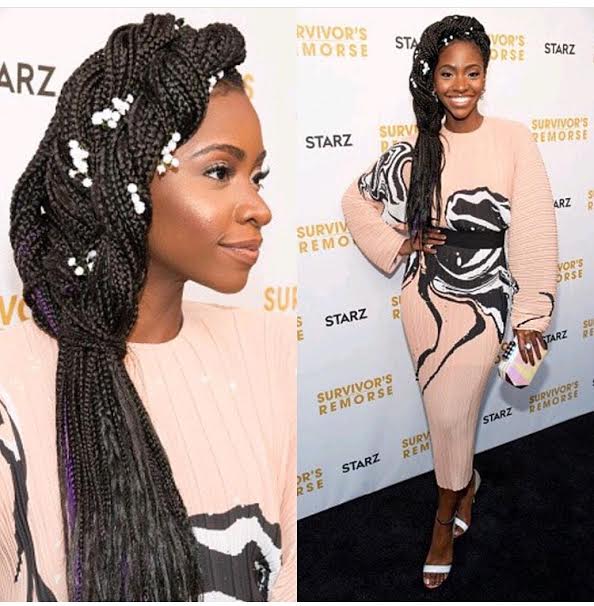 Teyonah-parris-survivors-remorse-solace-london-singer-nude-print-dress