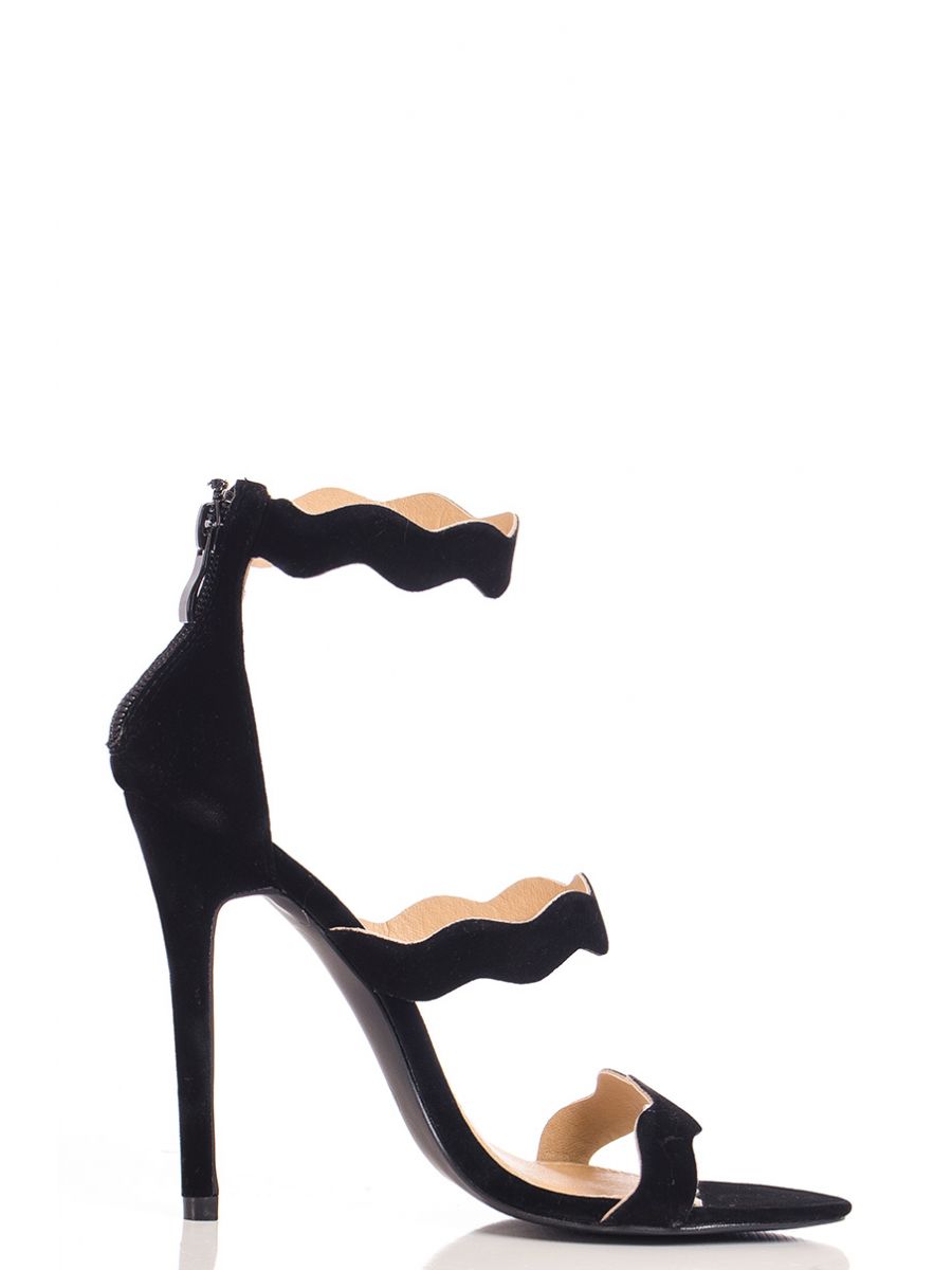 quiz-black-faux-suede-wave-strap-sandals