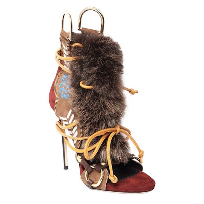 2-DSQUARED2-LEATHER FOX FUR SANDALS