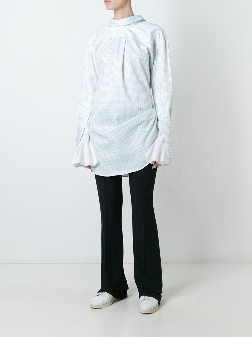 2-Jacquemus Plaid Oversized Long Sleeve Blouse