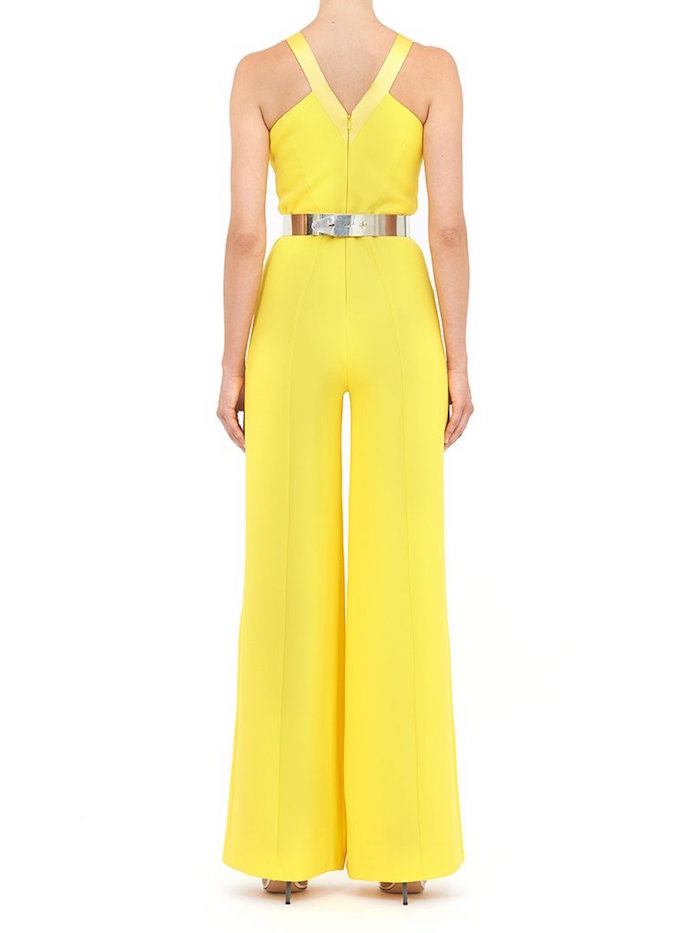 2-Safiyaa Yellow V-Neck Wide Leg Jumpsuit