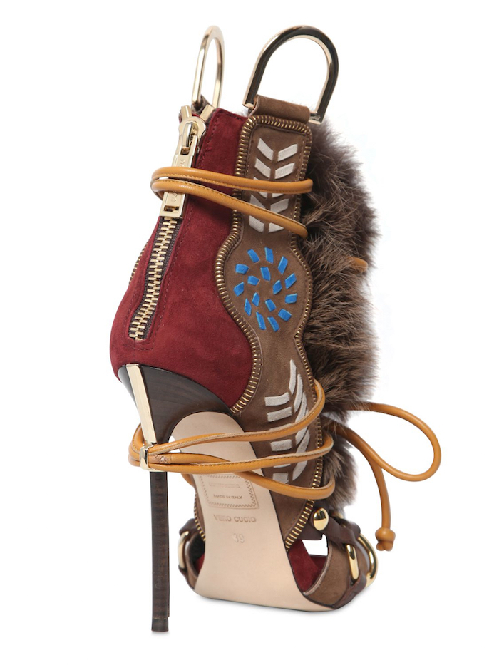 3-DSQUARED2-LEATHER FOX FUR SANDALS