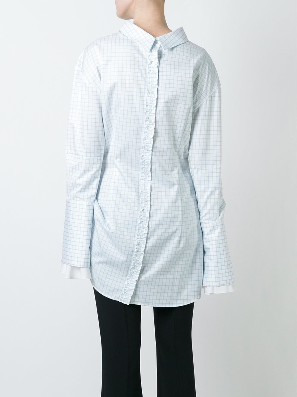 3-Jacquemus Plaid Oversized Long Sleeve Blouse