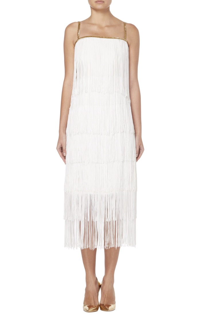 Amal Clooney's Villa Camilla Darfur Fundraiser Great Unknown Ivory Vintage Tassel Dress 5
