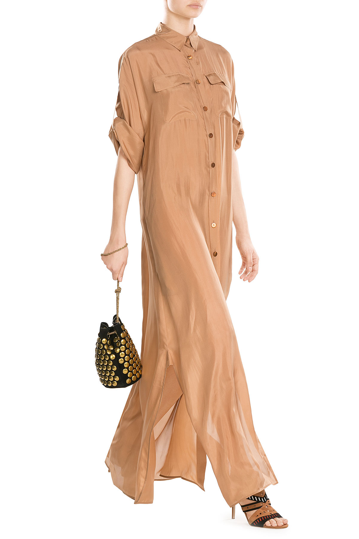 Beyonce's Capri Alberta Ferretti Beige Silk Shirt Dress 12