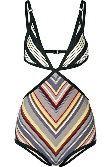 Beyonce's Capri Zimmerman Tikcing Wrap Cutout Striped Swimsuit 2