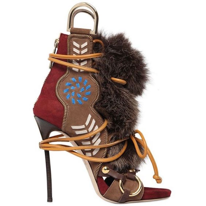 DSQUARED2-LEATHER FOX FUR SANDALS