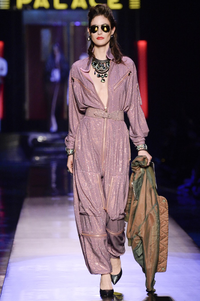 Jean Paul Gaultier Spring 2016 Metallic Purple Zip Detail Sequin Jumpsuit