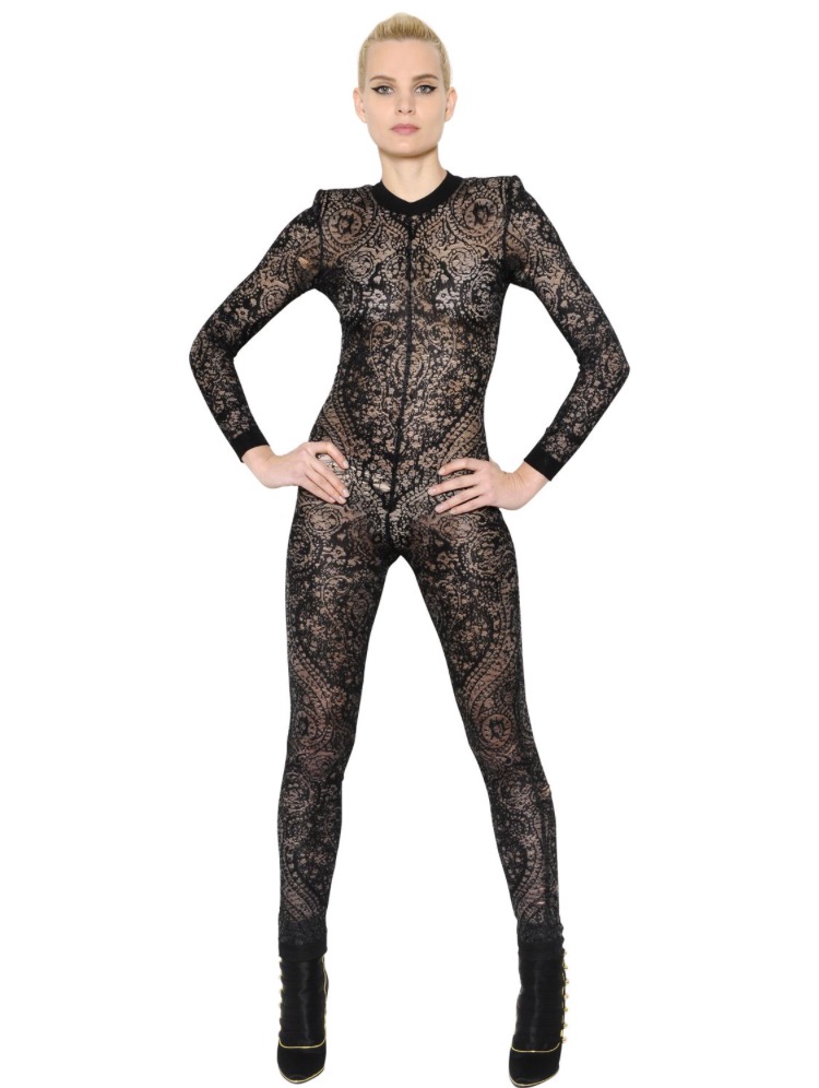 Kylie Jenner's Balmain Sheer Arabesque Jacquard Knit Jumpsuit 6