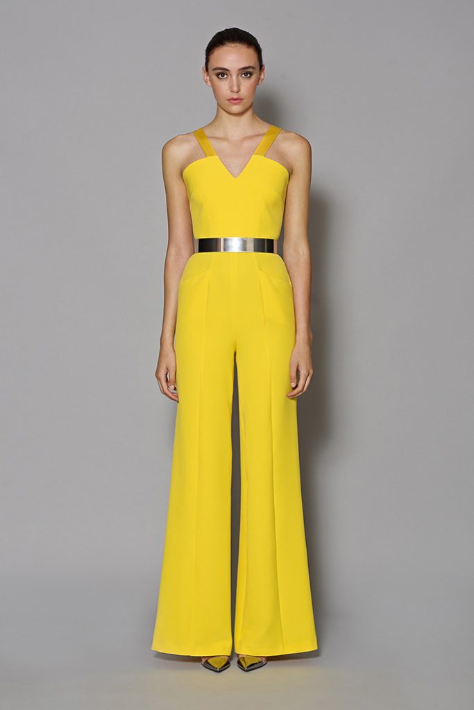 Safiyaa Yellow V-Neck Wide Leg Jumpsuit