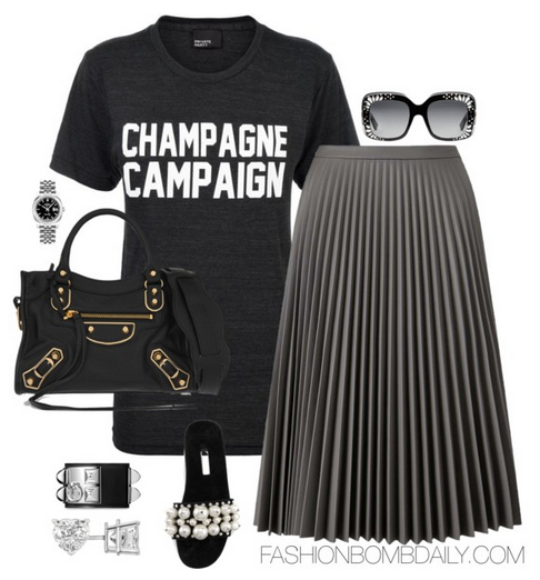 Summer 2016 Style Inspiration Five Fab Ways to Wear Flats Miu Miu Pearly Velvet Slide Sandal Balenciaga Classic Metallic Edge City Bag Gucci Oversize Square-Frame Rhinestone Sunglasses