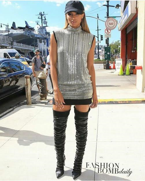 Ciara-NYFW-Haney-Metallic-Sweater-Dress-Lust-for-Life-High-Boots-1