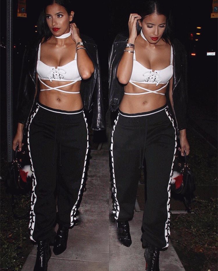Julissa Bermudez's Instagram Fenty X Puma Lacing Cami Bra and Lace Up Side Sweatpants