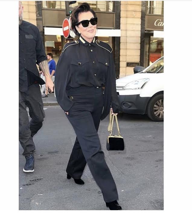 Kris-Jenner-Paris-Givenchy-metalli-embroidered-blouse