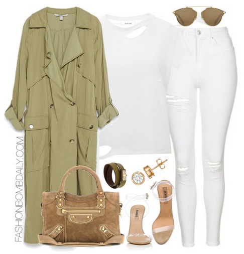 Summer 2016 Style Inspiration 4 Fab Summer to Fall Outfit Ideas Zara Flowing Trench Coat Balenciaga Metallic Edge Mini City Shoulder Bag Yeezy Season 2