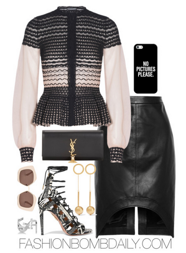 What to Wear to New York Mercedes Benz Fashion Week Alexander McQueen Knit Cardigan Givenchy Leather Pencil Skirt Aquazzura Amazon Sandal Saint Laurent Cassandre Clutch
