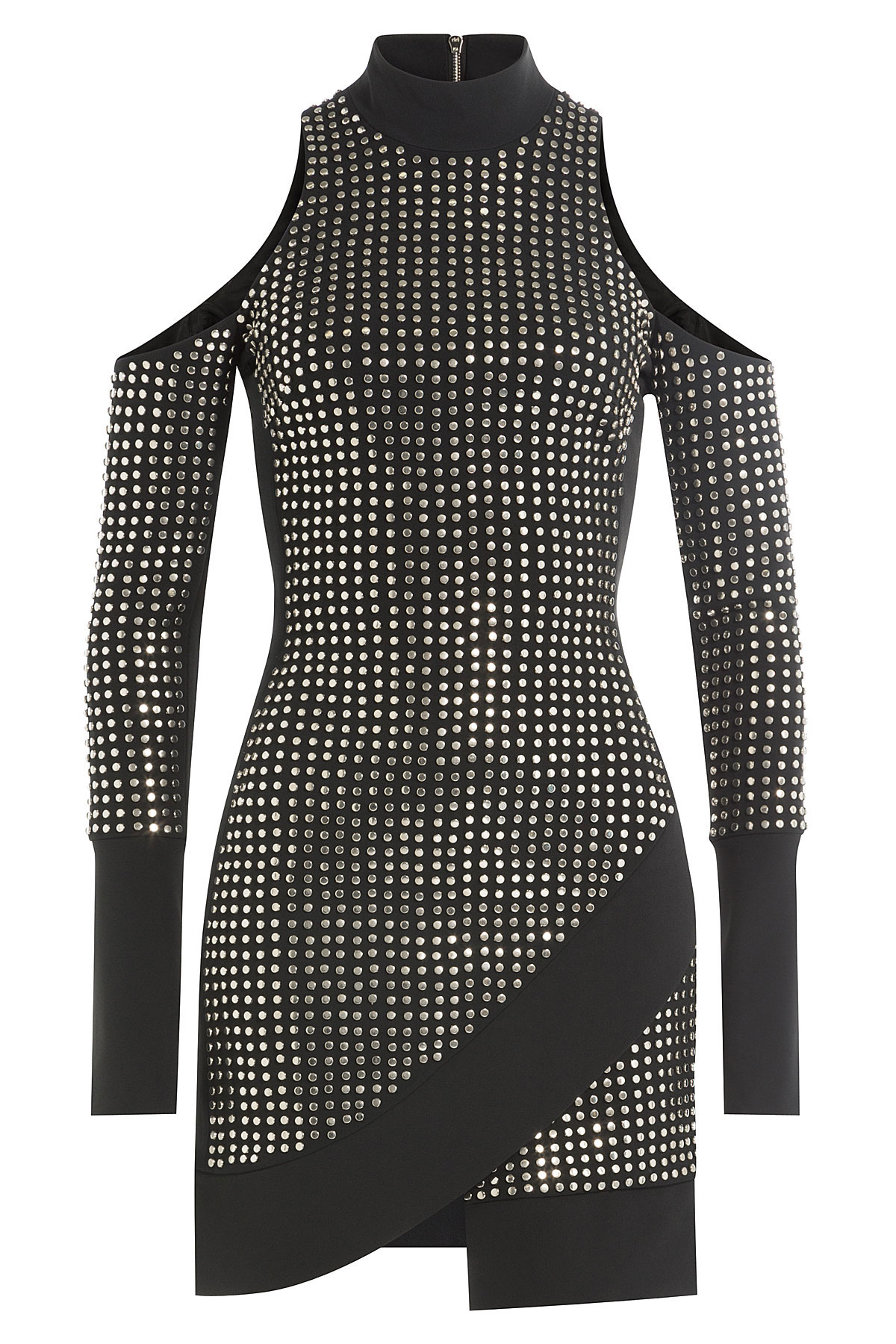 david-koma-black-stud-turtleneck-dress
