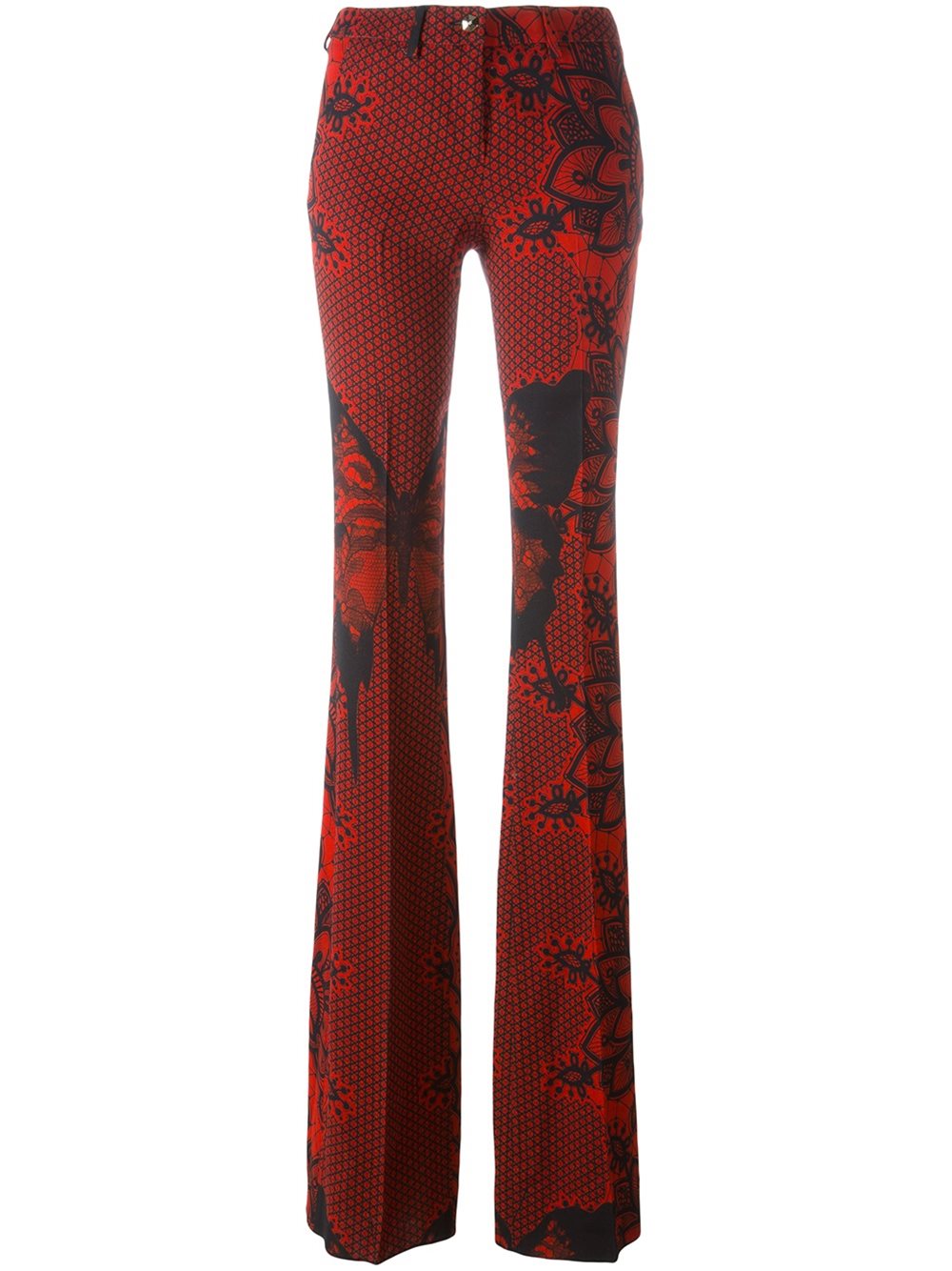 philipp-plein-red-black-print-flare-trousers