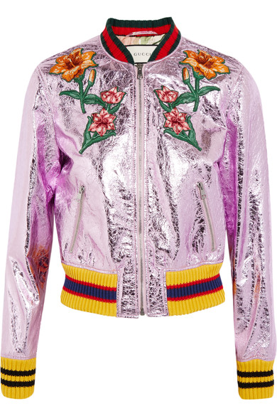 Bomb-Product-of-the-Day-Gucci-Appliqued-metallic-textured-leather-bomber-jacket-1