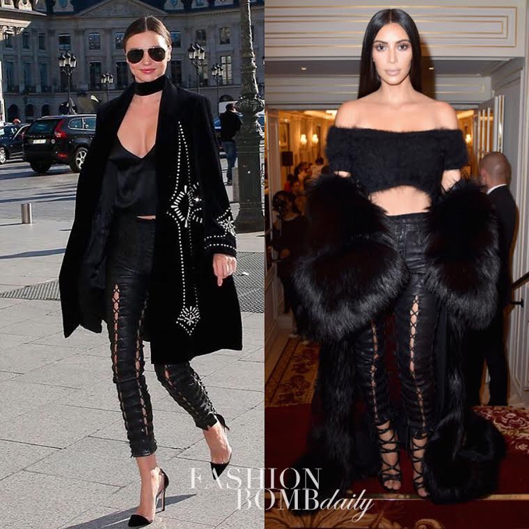 Miranda-Kerr-vs-kim-kardashian-PFW-Unravel-Lace-up-leather-pants