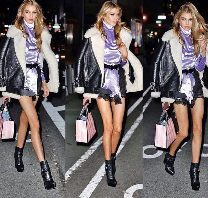 stella-maxwell-vs-rita-ora-alessandra-rich-purple-velvet-babydoll-dress