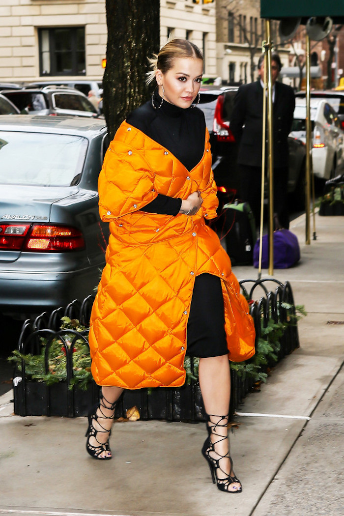 rita-ora-new-york-city-acne-studios-orange-balitimore-down-quilted-coat