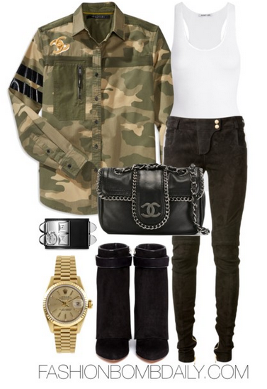 winter-2017-style-inspiration-4-stylish-ways-to-wear-camo-sean-john-camo-print-flight-shirt-balmain-black-suede-pants-givenchy-shark-wedge-boots