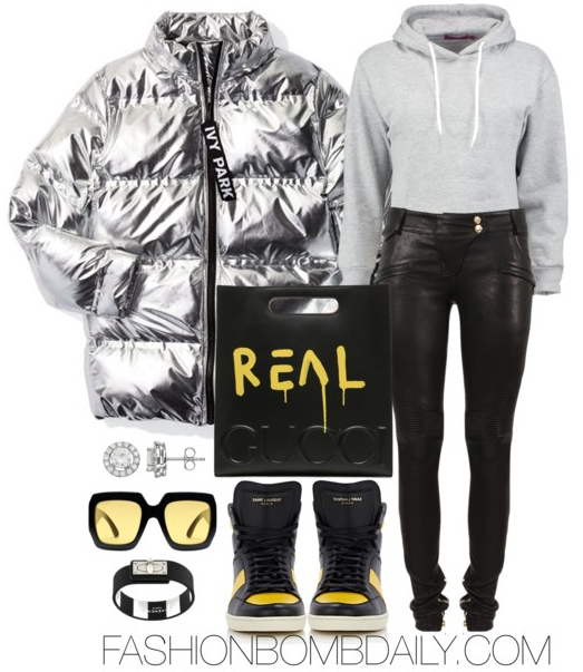 winter-2017-style-inspiration-4-ways-to-wear-a-puffer-jacket-ivy-park-metallic-puffer-coat-balmain-leather-biker-pants-guccighost-leather-tote-saint-laurent-high-top-sneakers