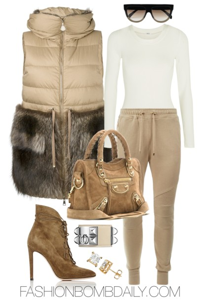 winter-2017-style-inspiration-4-ways-to-wear-a-puffer-jacket-moncler-vaire-sleeveless-puffer-jacket-balmain-crossed-lace-side-sweatpants-gianvito-rossi-lace-up-ankle-boots