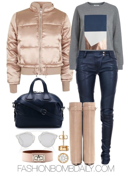 winter-2017-style-inspiration-4-ways-to-wear-a-puffer-jacket-topshop-satin-puffer-jacket-balmain-leather-biker-pants-givenchy-shark-lock-wedge-boots-givenchy-nightingale-tote