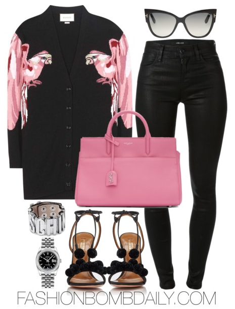 winter-2017-style-inspiration-5-ways-to-wear-a-critter-embroidered-sweater-gucci-jacquard-cardigan-aquazzura-pom-pom-ankle-tie-sandals-saint-laurent-pink-small-cabas-rive-gauche-bag
