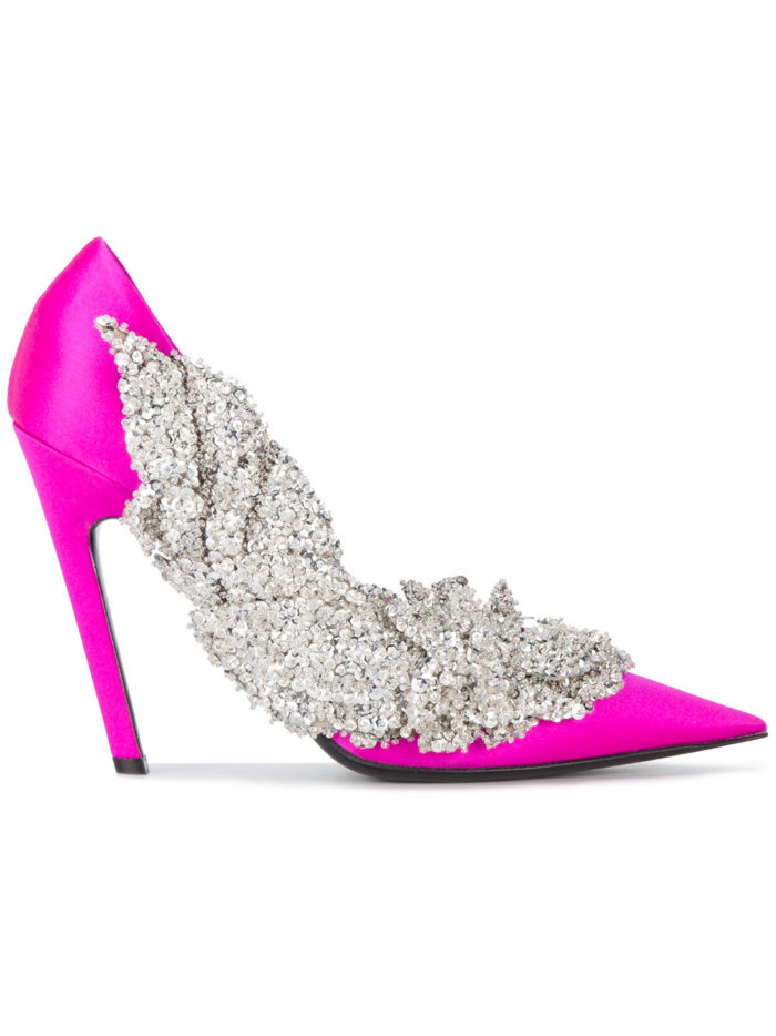 Balenciaga's Fuchsia Embellished Satin Pumps