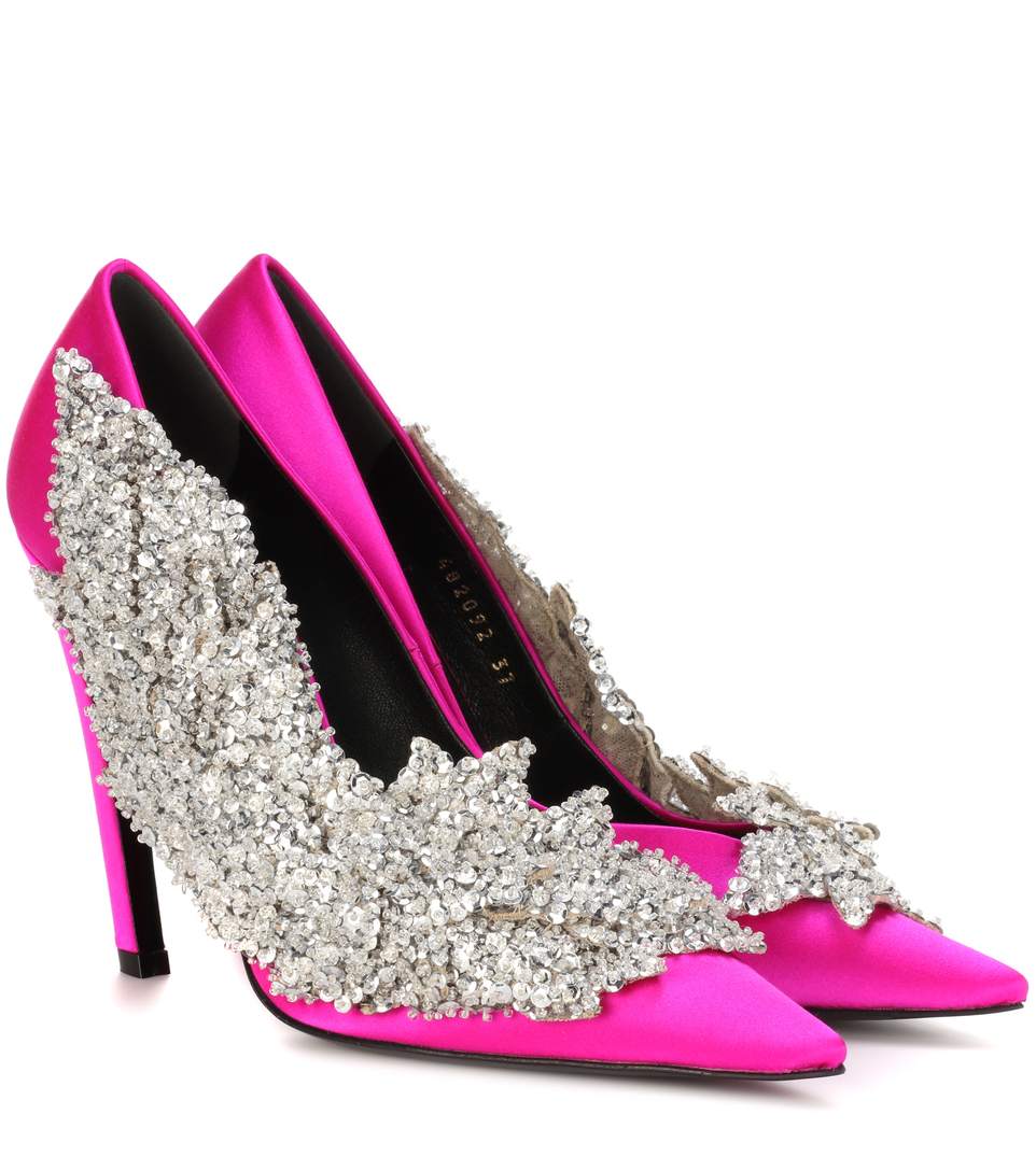 Balenciaga Fuchsia Embellished Satin Pumps
