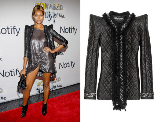 Hot! or Hmm… : Jessica White in Balmain’s Peak Shoulder Leather Jacket