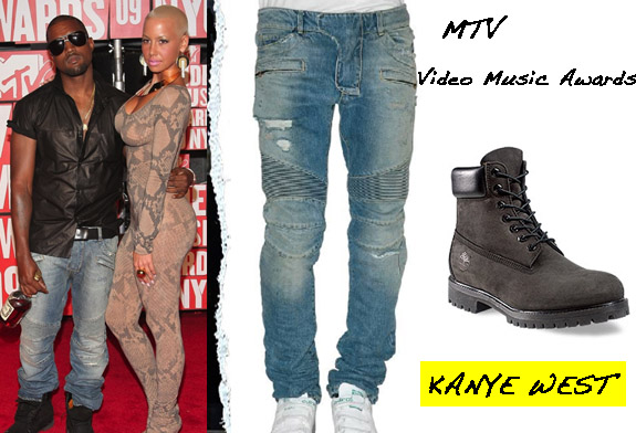 Men’s Fashion Flash : Kanye’s Balmain Destroyed Biker Jeans & Timberland Boots