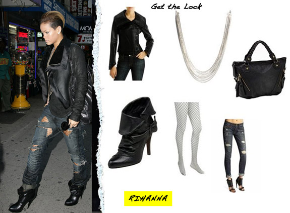 Get the Look : Rihanna in Ripped Jeans and Fishnets