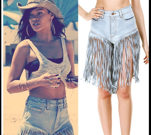 Wardrobe Query: Rihanna’s Hawaii Jeremy Scott Fringe Shredded Jean Shorts